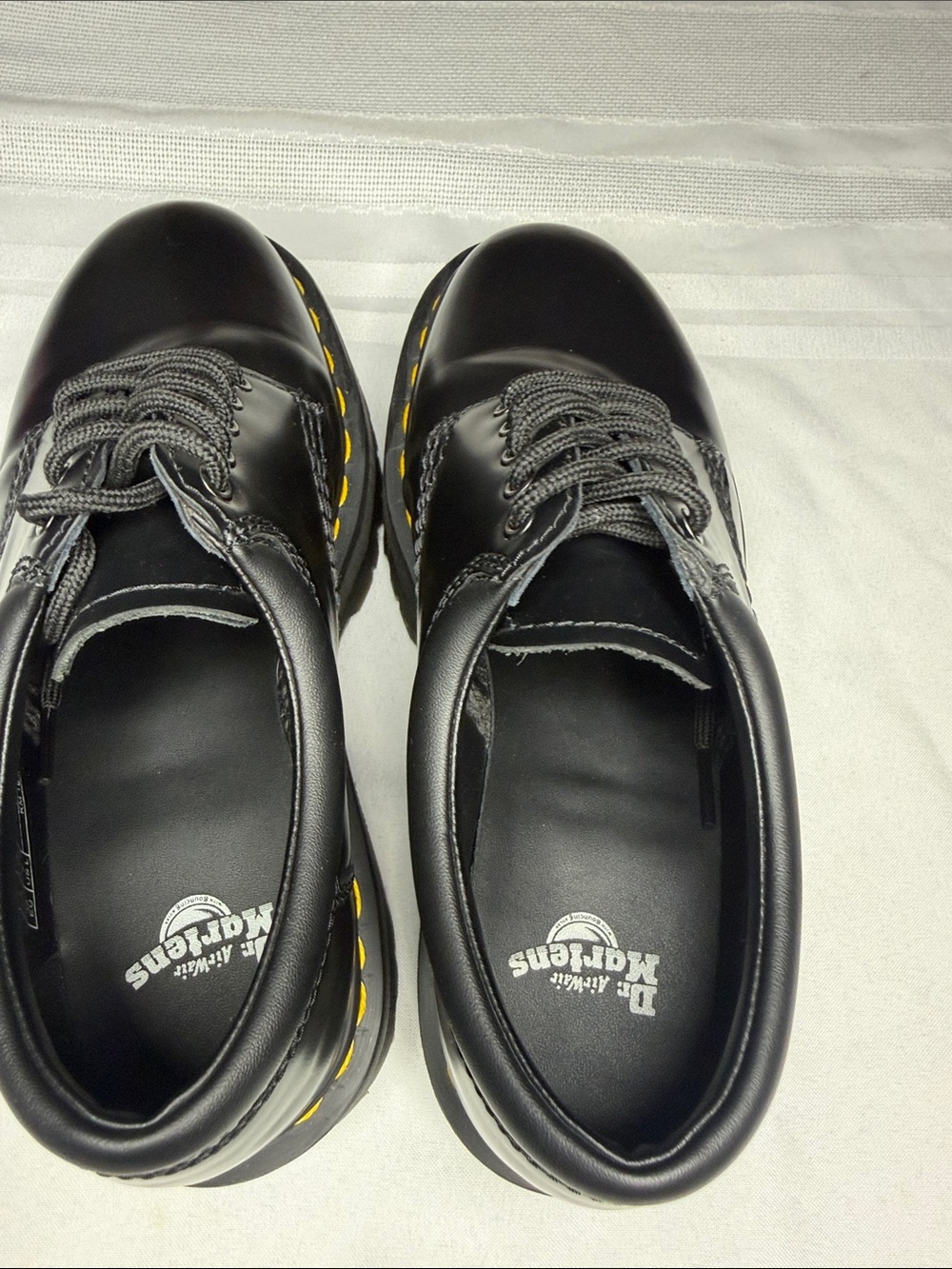 Dr. Martens Black Leather 5-Eye Derby Shoes with Yellow Stitching - Picture 4 of 11